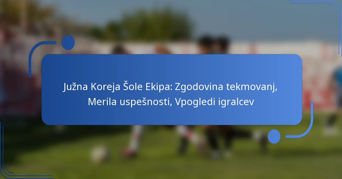 Južna Koreja Šole Ekipa: Zgodovina tekmovanj, Merila uspešnosti, Vpogledi igralcev