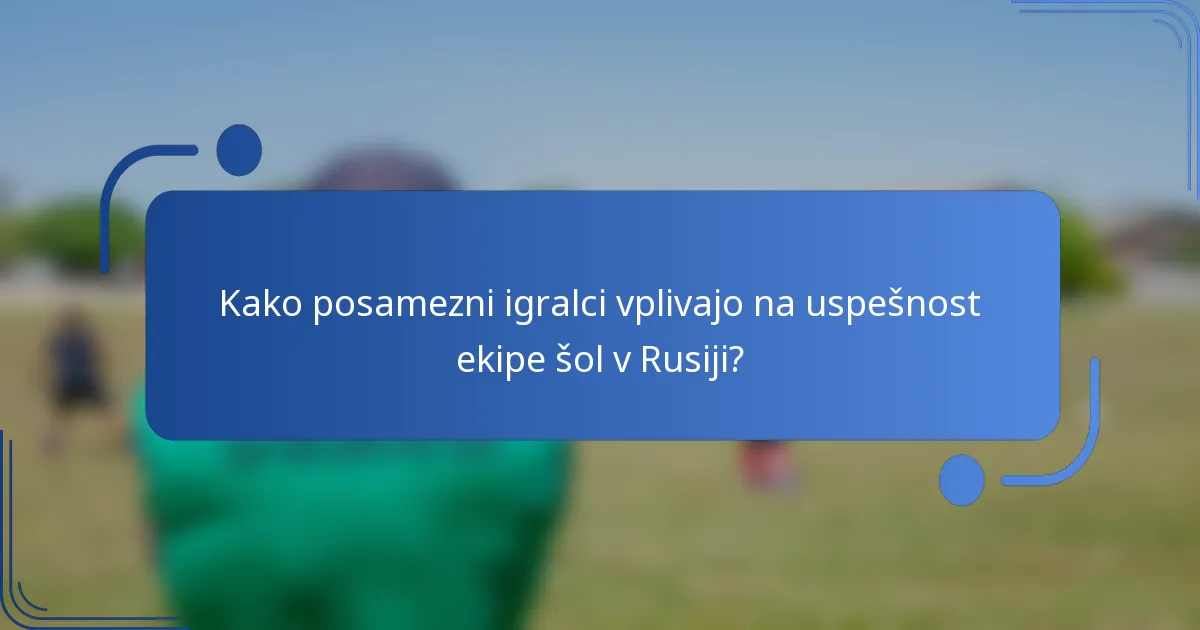 Kako posamezni igralci vplivajo na uspešnost ekipe šol v Rusiji?