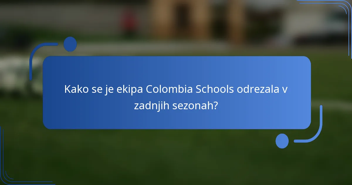 Kako se je ekipa Colombia Schools odrezala v zadnjih sezonah?