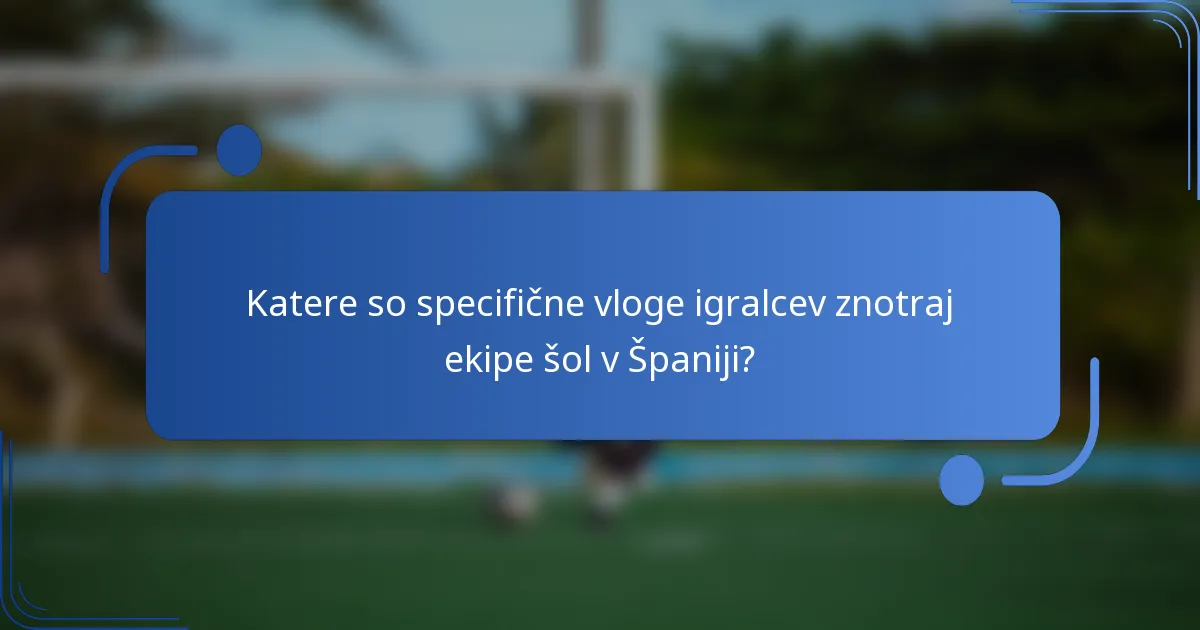 Katere so specifične vloge igralcev znotraj ekipe šol v Španiji?