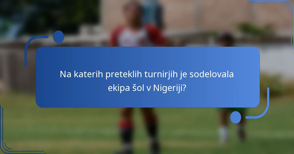 Na katerih preteklih turnirjih je sodelovala ekipa šol v Nigeriji?